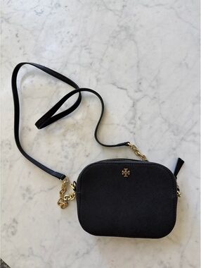 Tory Burch Emerson Black Saffiano Leather Camera Crossbody Bag